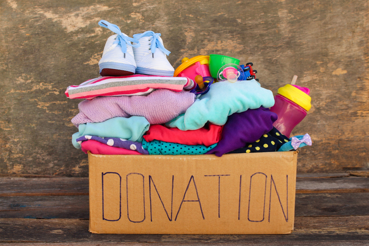 Donation box with clothes and other items