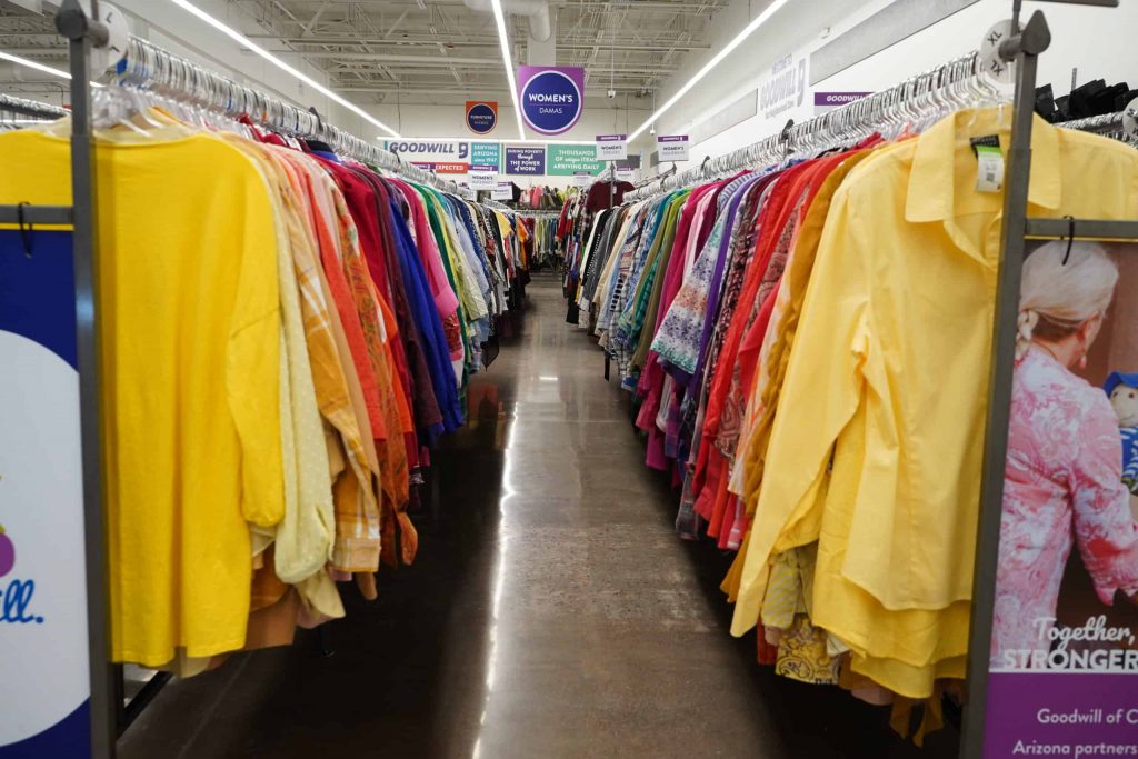 Goodwill AZ | Racks of women's clothing inside the Goodwill store