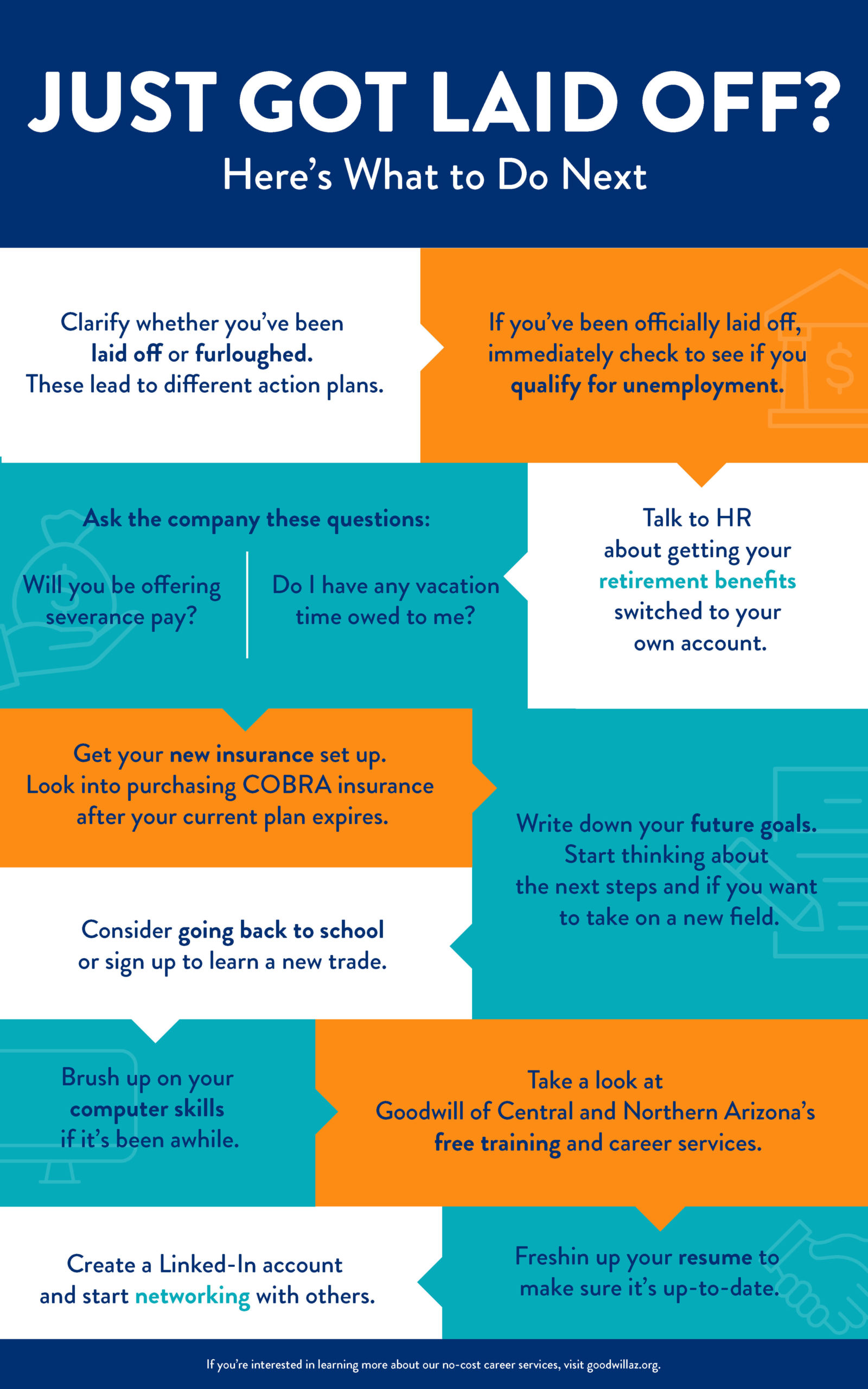 tips for what to do after you've been laid off infographic