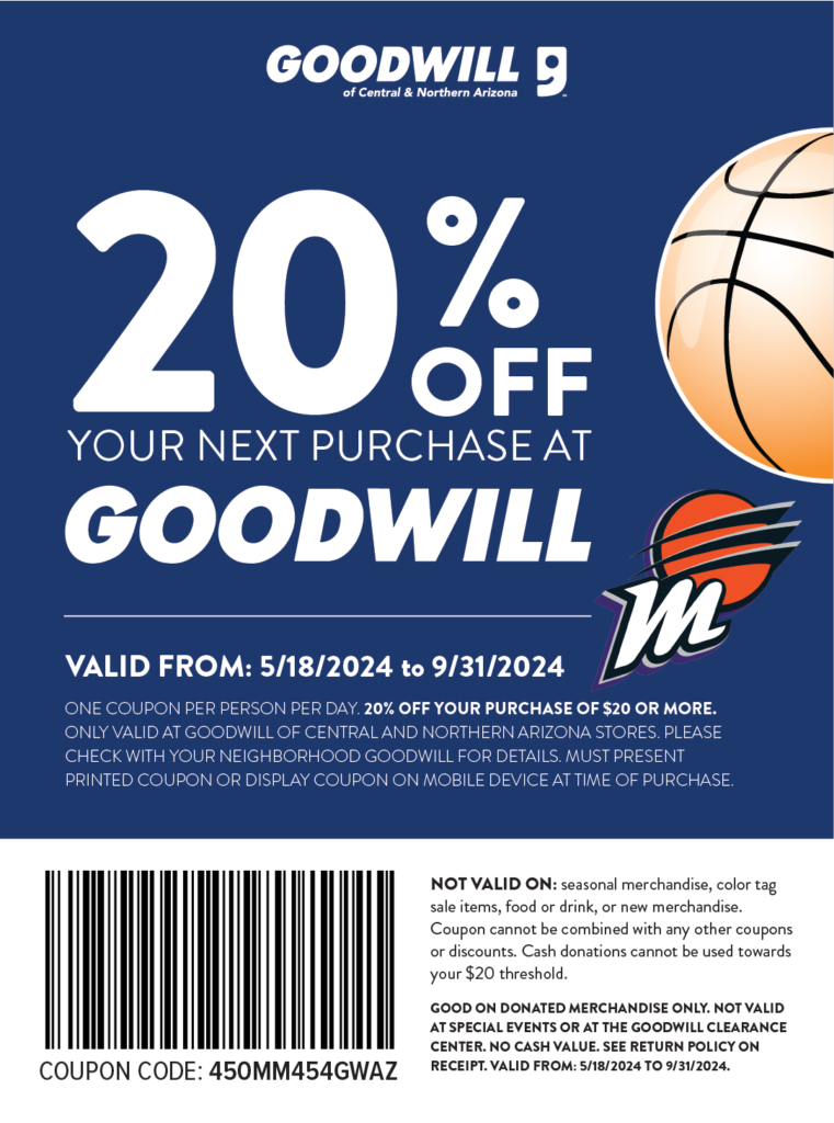 20% off printable Goodwill coupon - in collaboration with the Phoenix Mercury