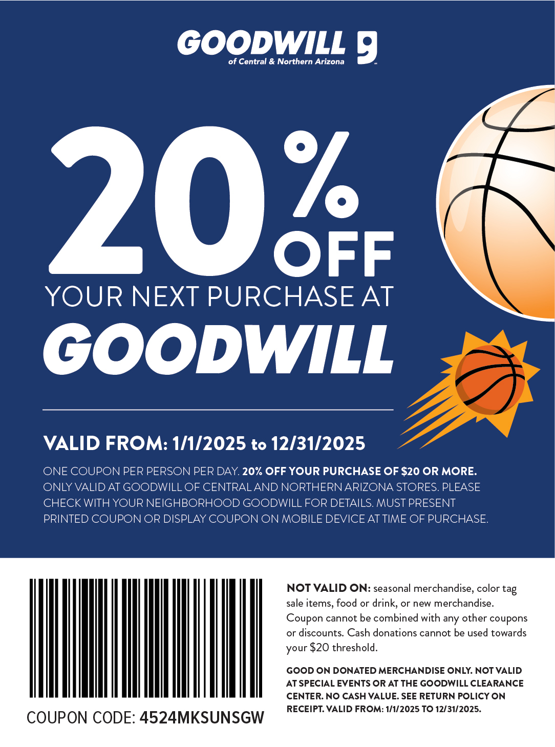 20% off coupon with basketball on the flyer