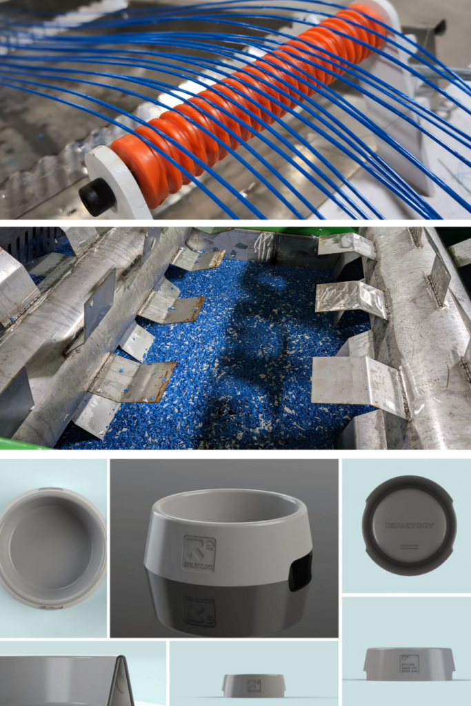 plastic recycling process. Converting shredded plastic into usable material