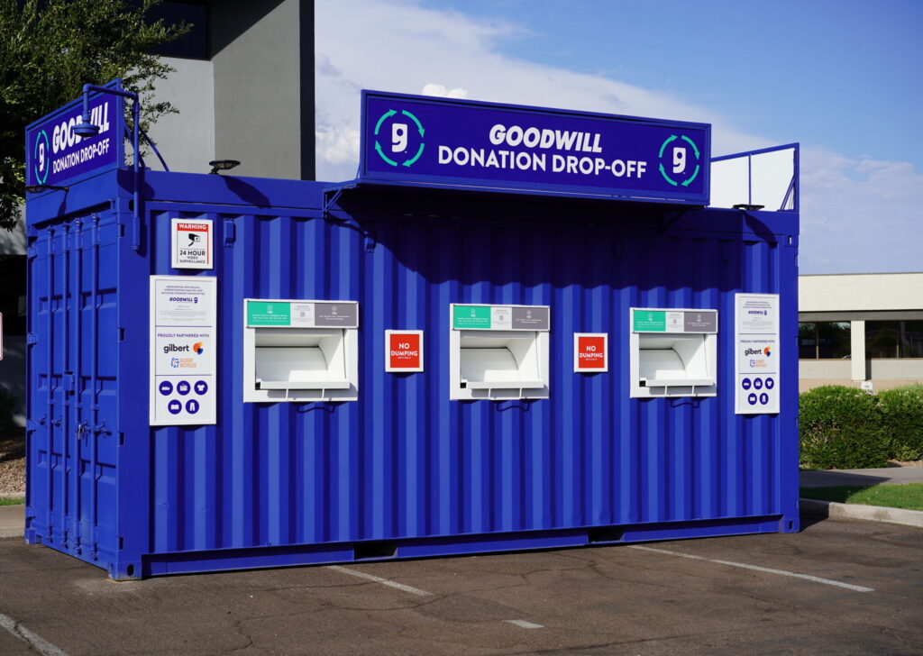 Blue Goodwill Donation Dropoff container for automatic donations