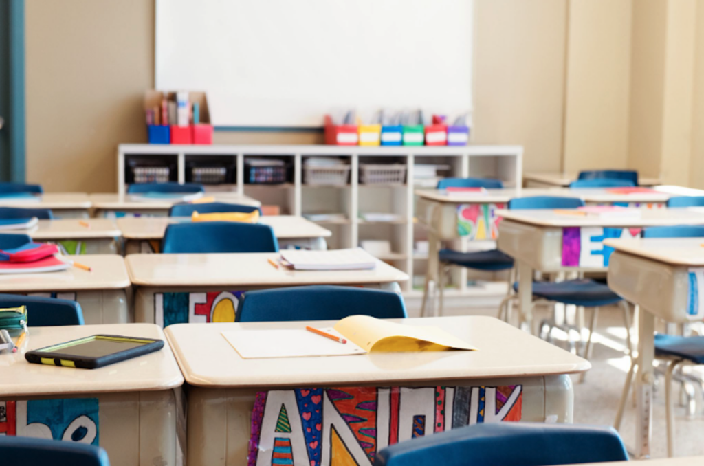 vibrant classroom full of decorations from Goodwill